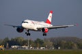 Austrian Airlines Airbus A319 OE-LDE passenger plane arrival and landing at Vienna International Airport Royalty Free Stock Photo