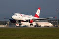 Austrian Airlines Airbus A319 OE-LDE passenger plane arrival and landing at Vienna International Airport Royalty Free Stock Photo