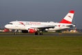 Austrian Airlines Airbus A319 OE-LDE passenger plane arrival and landing at Vienna International Airport Royalty Free Stock Photo