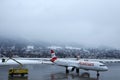 Austrian Airlines plane taxiing on Innsbruck Airport, INN Royalty Free Stock Photo