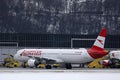 Austrian Airlines plane taxiing on Innsbruck Airport, INN Royalty Free Stock Photo