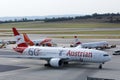 Austrian Airlines plane, 60 years Livery taxiing to terminal