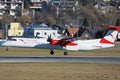 Austrian Airlines ATR airplane landing at Innsbruck Airport, INN Royalty Free Stock Photo