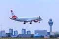 Austrian Airlines Embraer 195 landing in Amsterdam Royalty Free Stock Photo