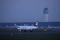 Austrian Airlines plane taking off from runway in Vienna Airport, VIE Royalty Free Stock Photo