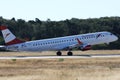 Austrian Airlines plane taking off from the runway in Vienna Airport, VIE Royalty Free Stock Photo