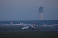 Austrian Airlines plane taking off from the runway in Vienna Airport, VIE Royalty Free Stock Photo