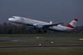 Austrian Airlines plane taking off from the runway in Vienna Airport, VIE Royalty Free Stock Photo