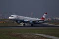 Austrian Airlines plane taking off from runway in Vienna Airport, VIE Royalty Free Stock Photo