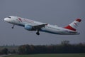 Austrian Airlines plane taking off from runway in Vienna Airport, VIE Royalty Free Stock Photo