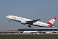 Austrian Airlines plane taking off from Vienna Airport VIE Royalty Free Stock Photo