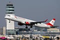 Austrian Airlines plane taking off from Vienna Airport VIE Royalty Free Stock Photo