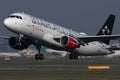 Austrian Airlines Star Alliance plane taking off Royalty Free Stock Photo