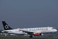 Austrian Airlines Star Alliance plane taking off from the runway in Vienna Airport, VIE Royalty Free Stock Photo