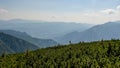 The Austrian Alpine mountain landscape on a hazy autumn day.