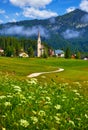 Austrian Alps. Beautiful mountain landscape church Chapel and road Royalty Free Stock Photo