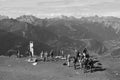 Austrian alps: Hikers on top of MOunt Hochfirst above Schruns in Montafon valley