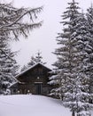 Austrian alps, wood cabin in winter with snow Royalty Free Stock Photo