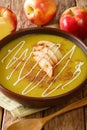 Austrian apple soup with cinnamon and cream close-up in a plate. vertical Royalty Free Stock Photo