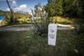 Austrian Boundary border marker stone in paulitschattel at the austrian border with slovenia in the Schengen area, Royalty Free Stock Photo