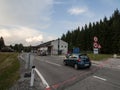 Austrian Bundespolizei police car controlling people during Coronavirus Covid 19 crisis at the Austrian slovenian border crossing