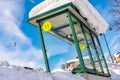 Bus stop covered by snow. Baloon on the sky. Ski region Schladming-Dachstein, Liezen, Styria, Austria, Europe