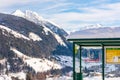 Austrian bus stop, sign Ski region Schladming-Dachstein, Dachstein massif, Liezen District, Styria, Austria, Europe
