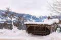Snow-covered wooden bus stop. Ski region Schladming-Dachstein, Liezen District, Styria, Austria