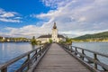 Austrian castle situated in the Traunsee lake Royalty Free Stock Photo