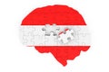 Austrian flag painted on the brain from puzzles. Scientific research and education in Austria concept, 3D rendering