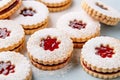 Austrian or German Linzer cookies with shortcrust pastry and jam filling Royalty Free Stock Photo