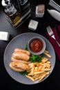 Austrian grilled sausages with french fries are a traditional snack Royalty Free Stock Photo