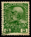 Austrian historical stamp: portrait of Emperor Franz Joseph I, 5 heller, 1908, special cancellation, Austria, Austro Hungarian Emp