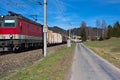 Austrian landscape with freight train
