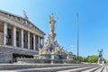 Austrian parliament building with famous Pallas Athena fountain. Royalty Free Stock Photo