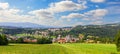 Austrian rural panorama, view on the Alpen village Royalty Free Stock Photo