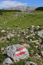 Austrian tourist sign on stone in Totes Gebirge, Alps, Austria Royalty Free Stock Photo