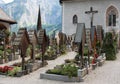 Austrian village Hallstatt cemetery on sunset Royalty Free Stock Photo