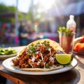 Authentic Al Pastor Taco on Outdoor Table, AI Generated