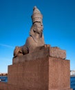 Authentic antique Egyptian sphynx on quay of the Neva river in Saint-Petersburg, Russia. One of the prominent landmarks Royalty Free Stock Photo