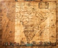 Authentic antique map shows Africa known to Europeans in the mid 17-th Century. Exploration, cartography, vintage background