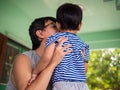 Authentic asian child boy and dad in happy moment shot