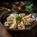 Authentic Asian-inspired Dumplings In A Dignified Black Bowl