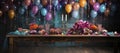 Authentic beautiful Venetian masks on a dark wooden table in Venice.