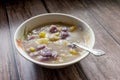 Authentic Binignit, a Visayan dessert soup from the central Philippines. Made with glutinous rice, coconut milk, saba bananas Royalty Free Stock Photo