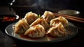 Authentic Chinese Cuisine Jiaozi Dumplings with Savory Fillings - food photography. Generative AI