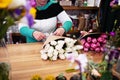 Authentic confident woman doing her business makes a bouquet