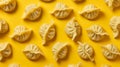 Authentic Dumplings Flatlay On Vibrant Yellow Background