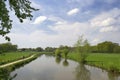 Authentic Dutch landscape with river Kromme Rijn, walkway, clouds and trees Royalty Free Stock Photo