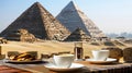 an authentic Egyptian breakfast spread, complete with traditional dishes like foul medames, taameya, and falafel Royalty Free Stock Photo